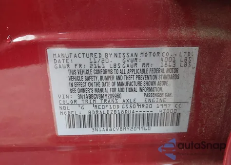 2021 Nissan Sentra Sv Xtronic Cvt from USA, damaged, VIN 3N1AB8CV8MY209960